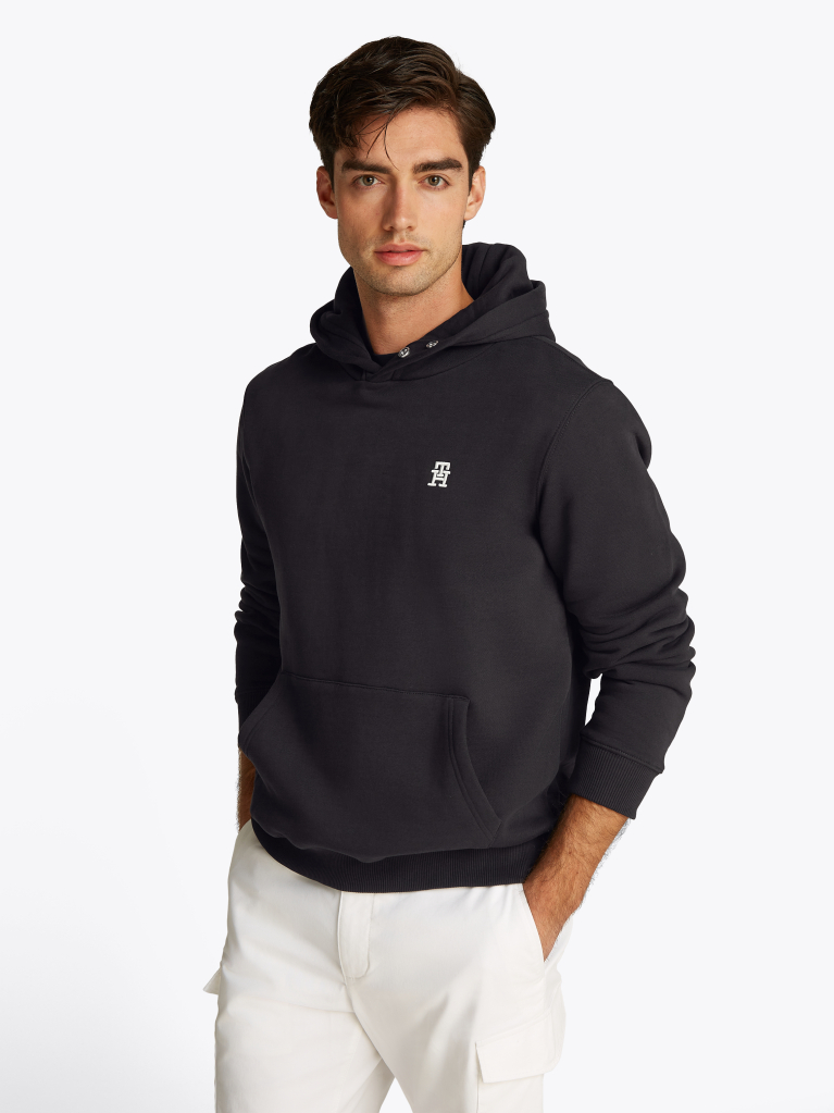 Black Contrast TH Monogram Embroidery Hoody  Men