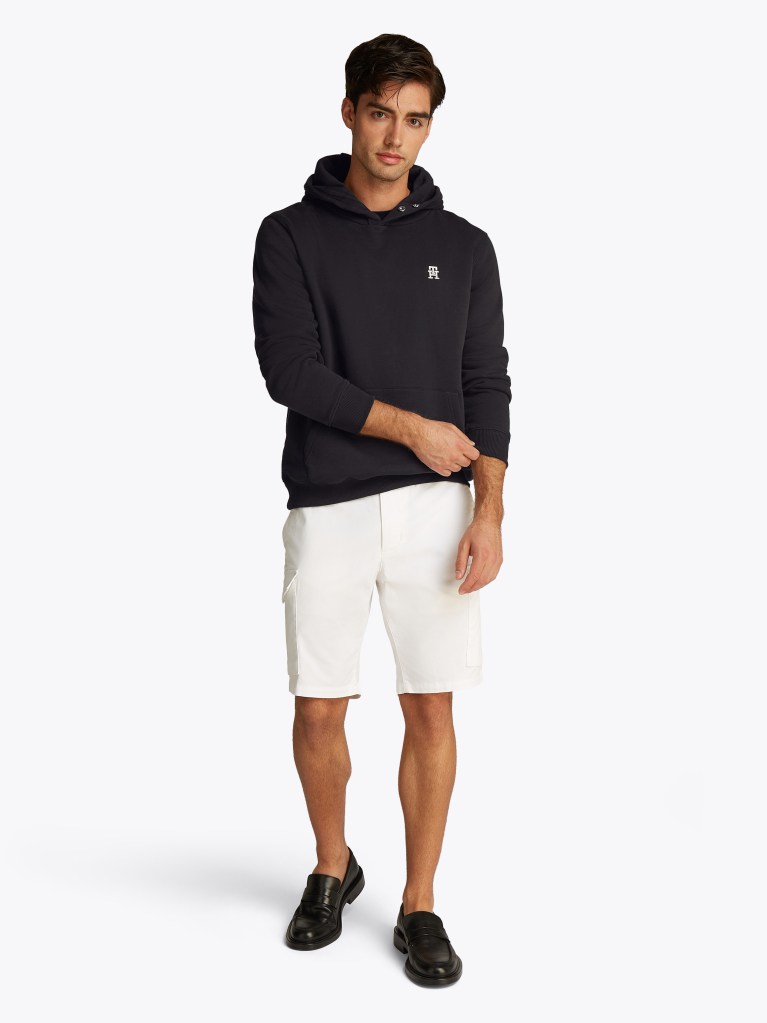 Black Contrast TH Monogram Embroidery Hoody  Men