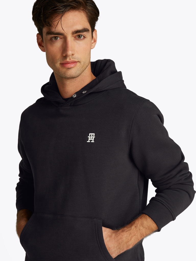 Black Contrast TH Monogram Embroidery Hoody  Men