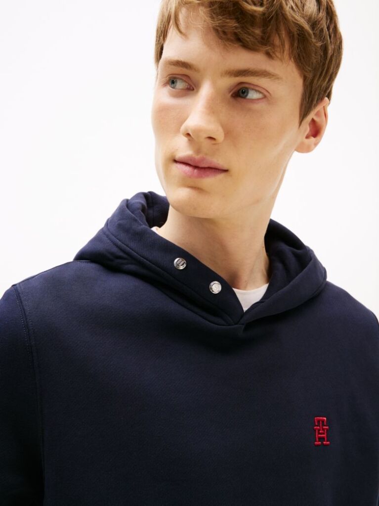 Μπλε Hoody Με Κεντητό Μονόγραμμα TH Σε Αντίθεση  Άνδρες
