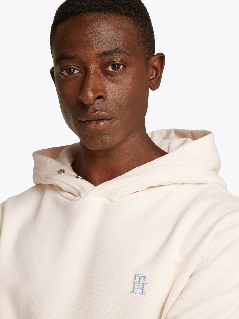 White Contrast TH Monogram Embroidery Hoody  Men