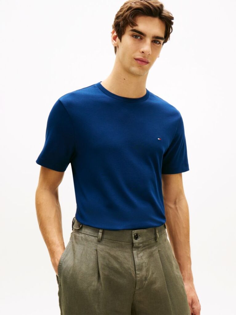 Μπλε Interlock Πλεκτό T-Shirt  Άνδρες