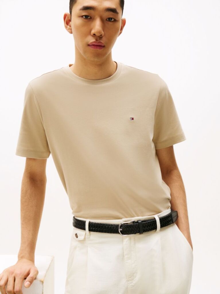 Μπεζ Interlock Πλεκτό T-Shirt  Άνδρες