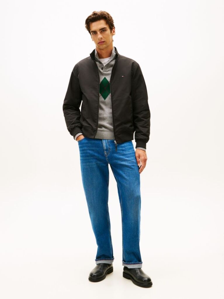 Black Relaxed Harrington Jacket  Men
