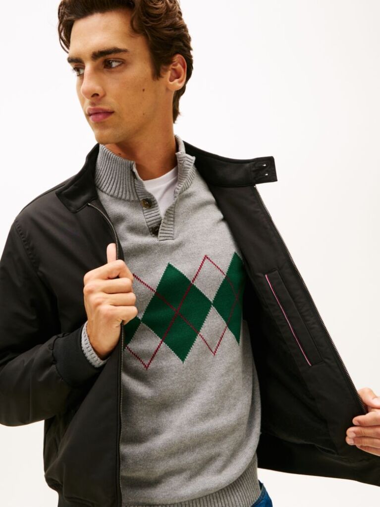 Black Relaxed Harrington Jacket  Men