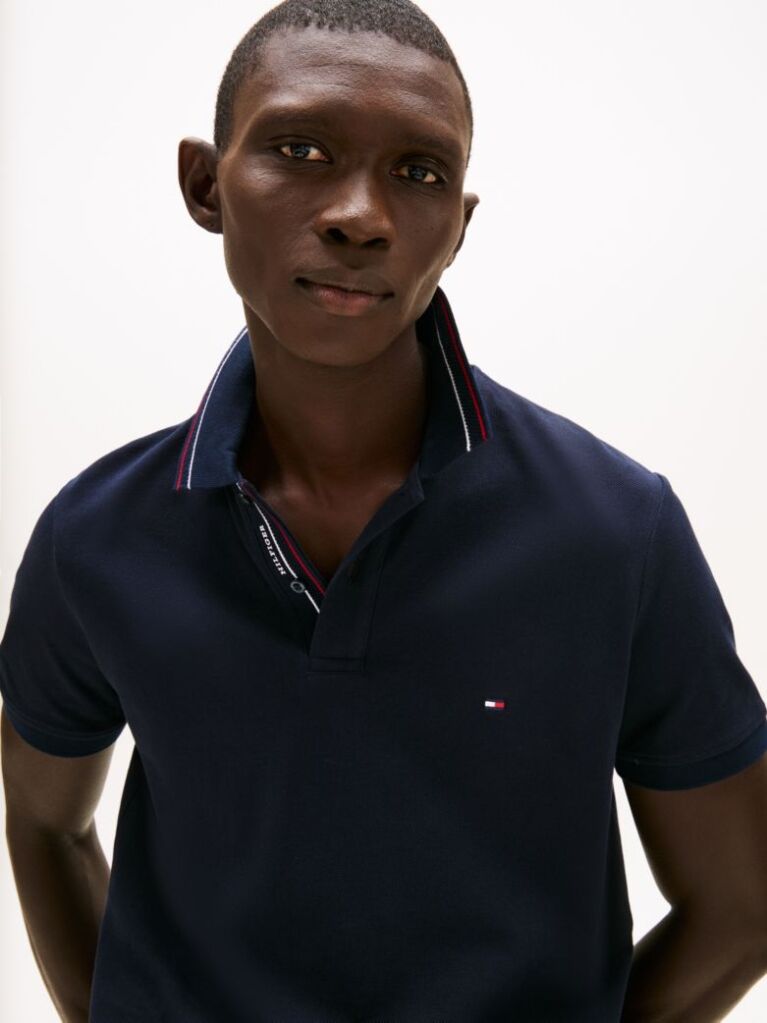 Blue Regular Fit Tipped Collar Polo Shirt  Men