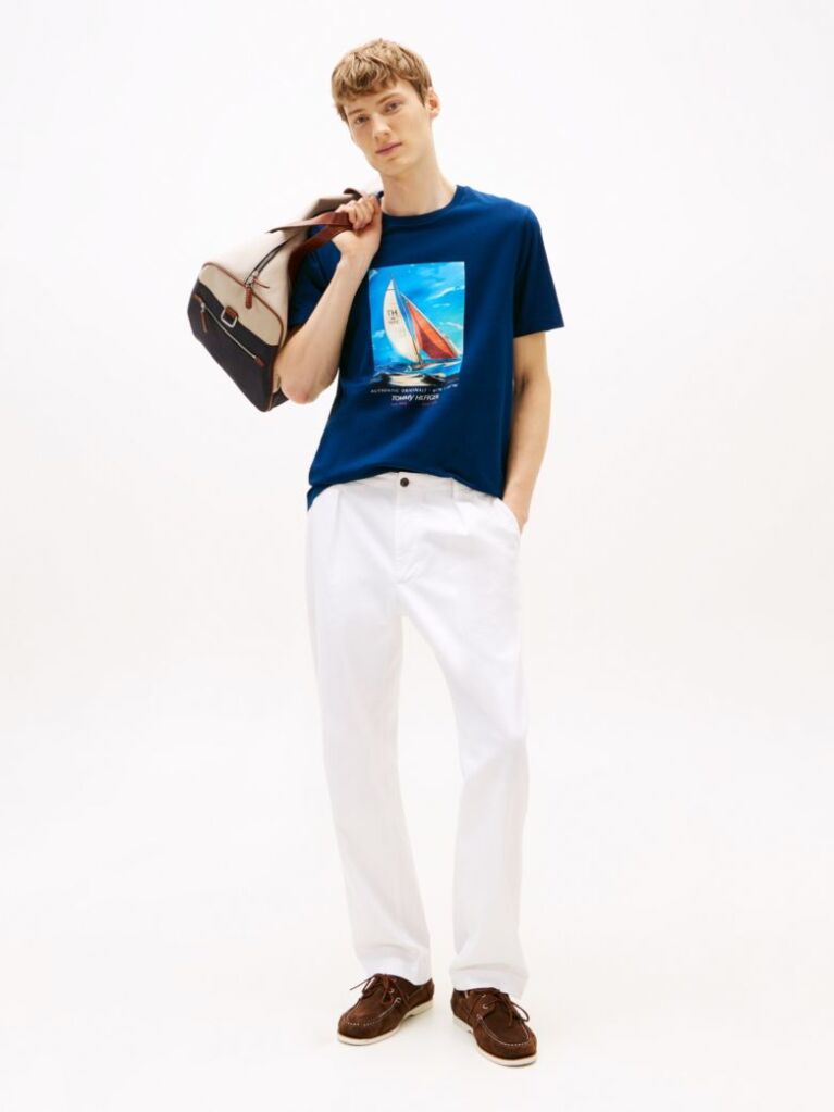 Blue Photo Print Cotton T-Shirt  Men