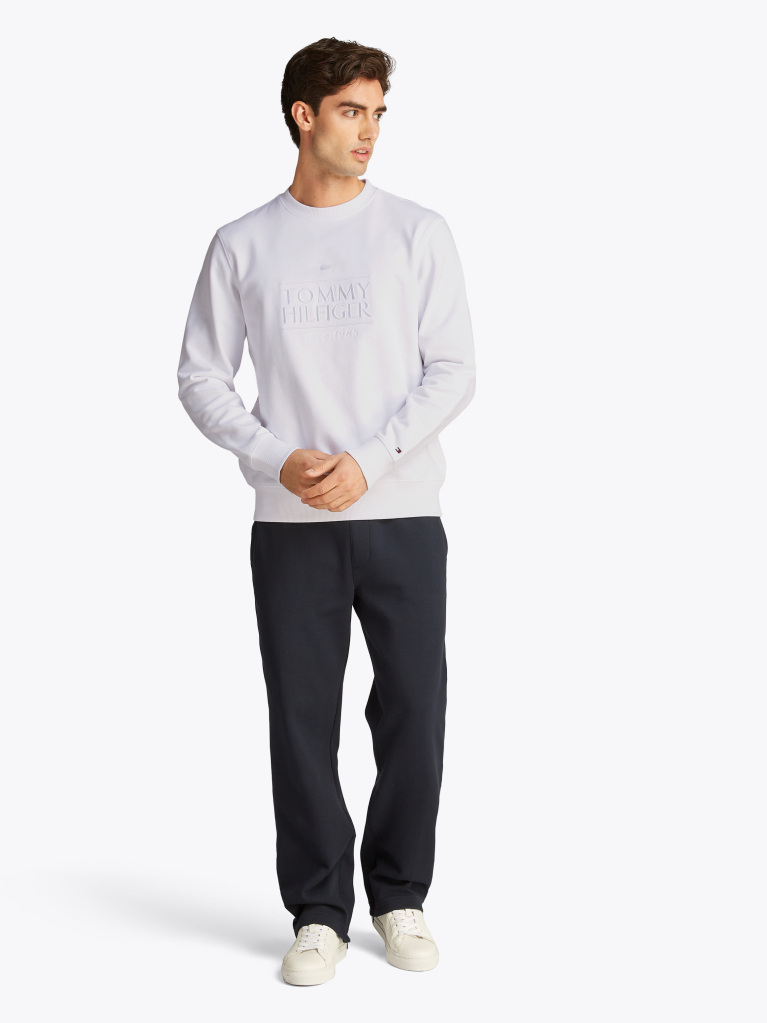 White Logo Embroidery Sweatshirt  Men