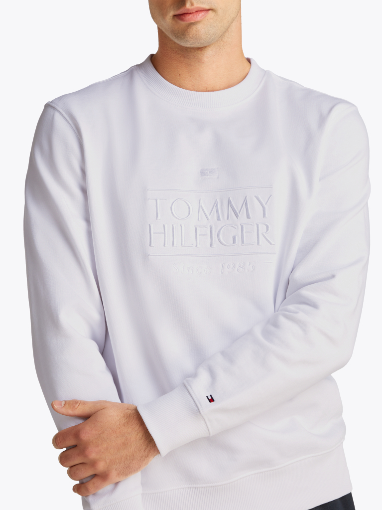 White Logo Embroidery Sweatshirt  Men