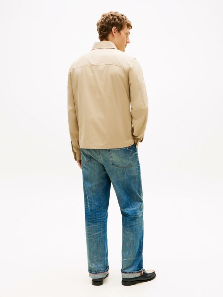 Beige Flag Embroidery Twill Shirt Jacket  Men