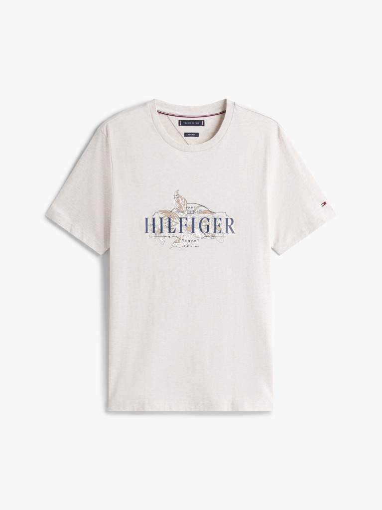 Μπεζ T-Shirt Με Τροπικό Σχέδιο  Άνδρες