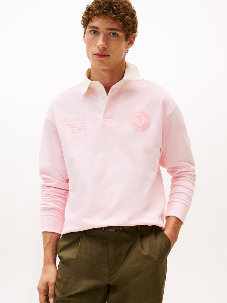 Pink Athleisure Crest Relaxed Rugby Shirt  Men