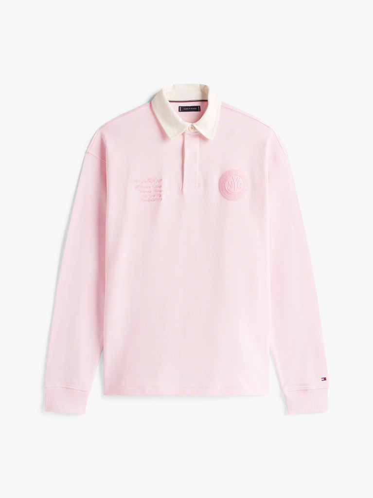 Pink Athleisure Crest Relaxed Rugby Shirt  Men