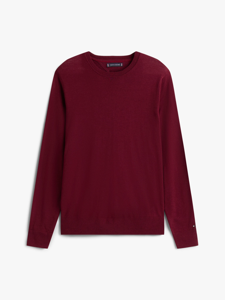 Red Fine Merino Wool Crew Neck Sweater  Men