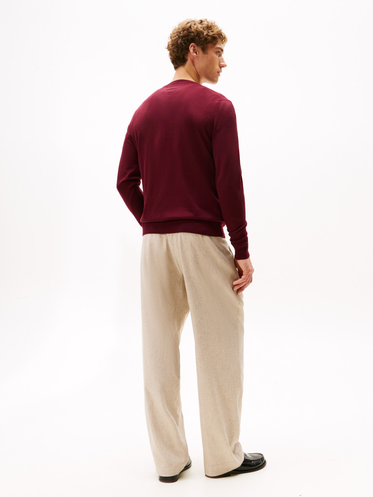 Red Fine Merino Wool Crew Neck Sweater  Men
