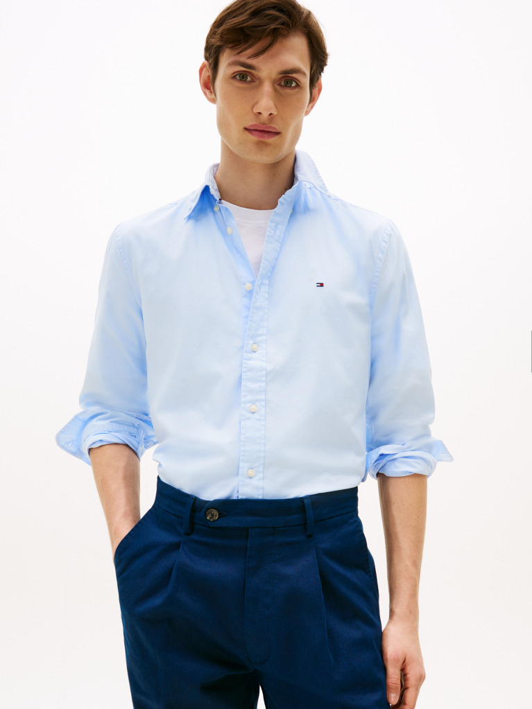 Blue TH Flex Regular Fit Poplin Shirt  Men