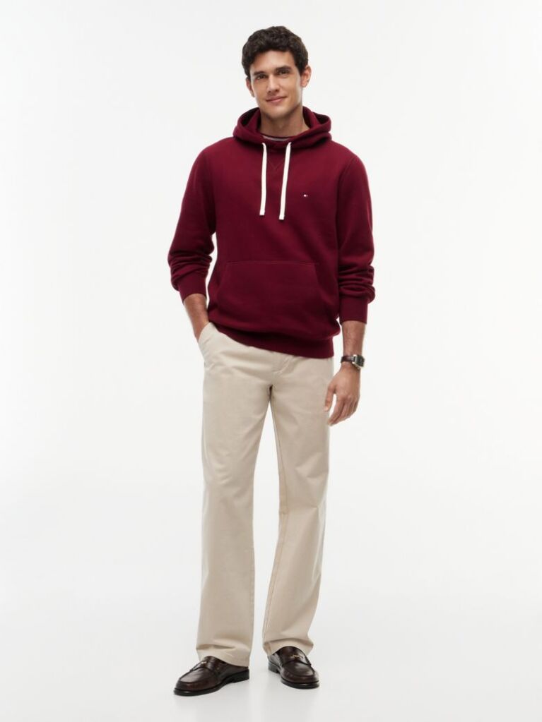 Κόκκινο Fleece Hoody Με Κεντητή Σημαία  Άνδρες