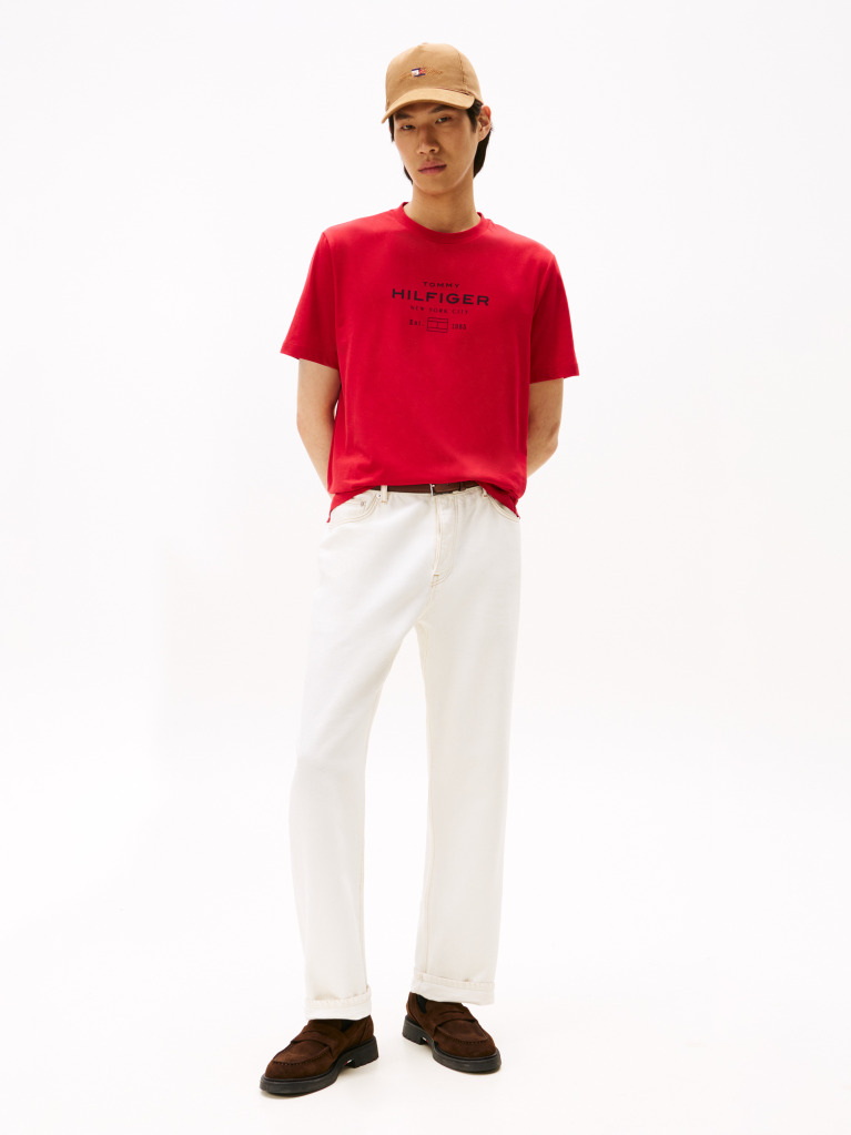 Red Graphic Logo Crew Neck T-Shirt  Men