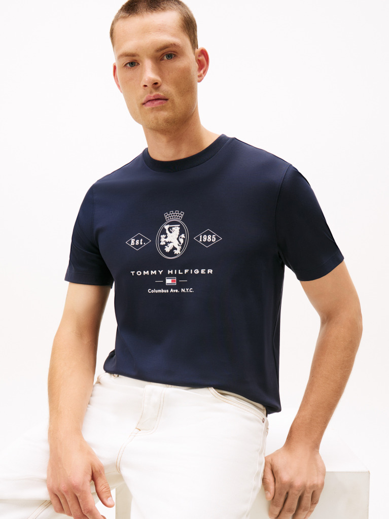 Μπλε Varsity Interlock T-Shirt Με Σχέδιο  Άνδρες