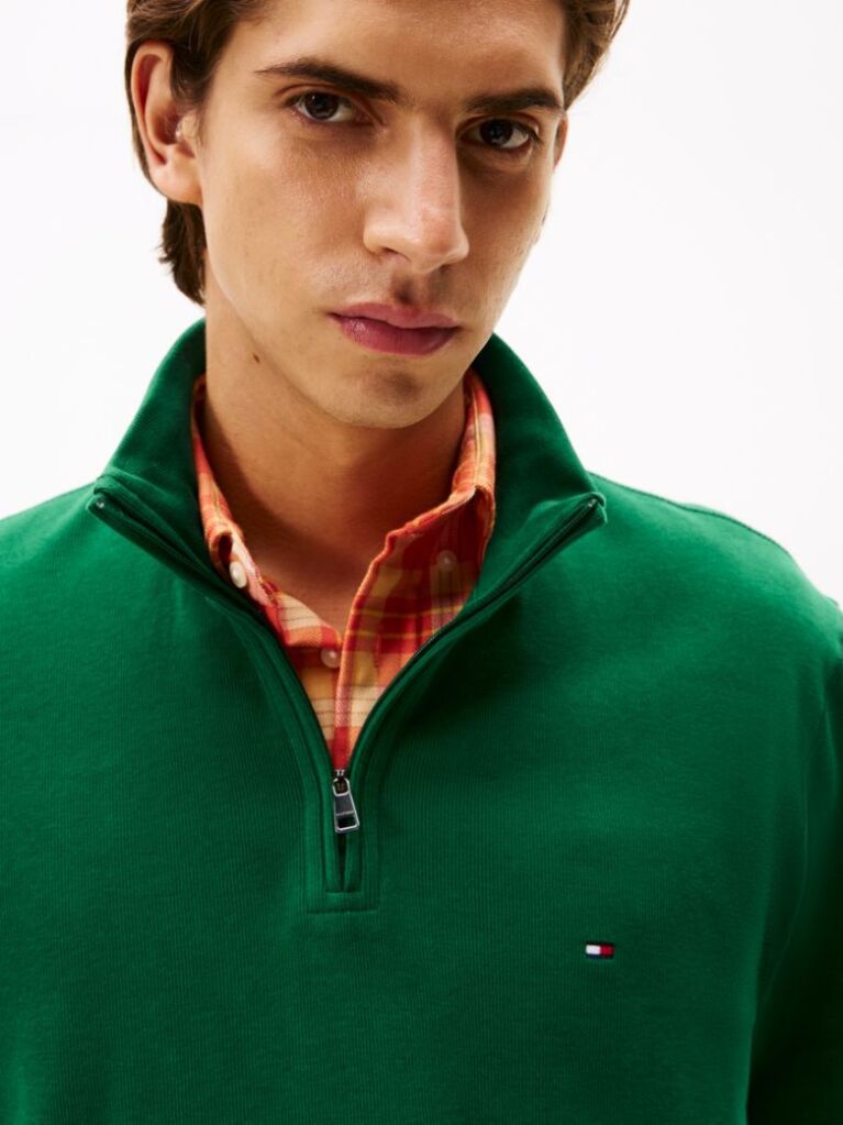 Green Ribbed French Terry Quarter-Zip Jumper  Men