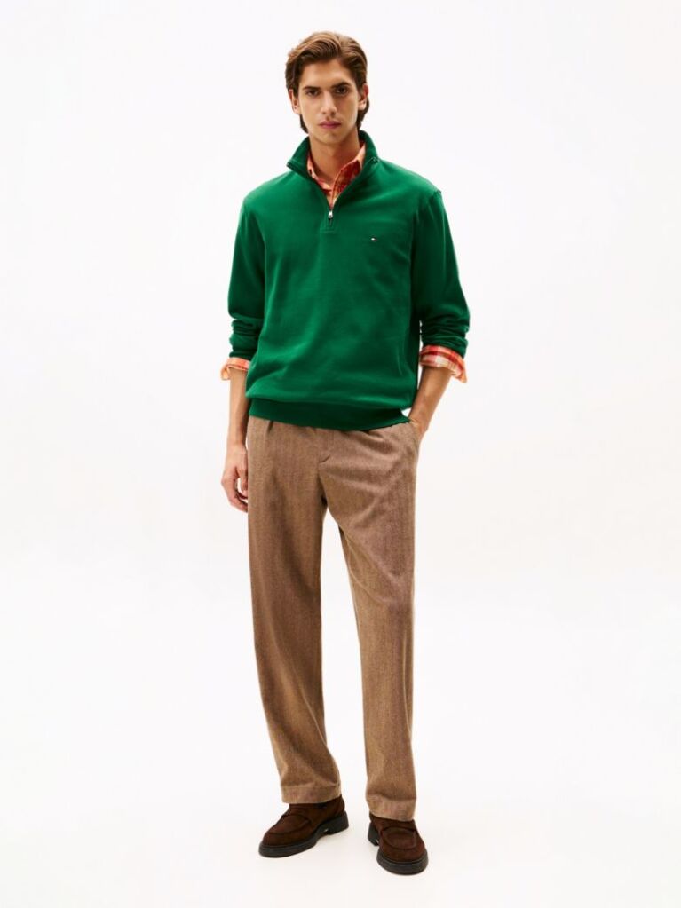 Green Ribbed French Terry Quarter-Zip Jumper  Men