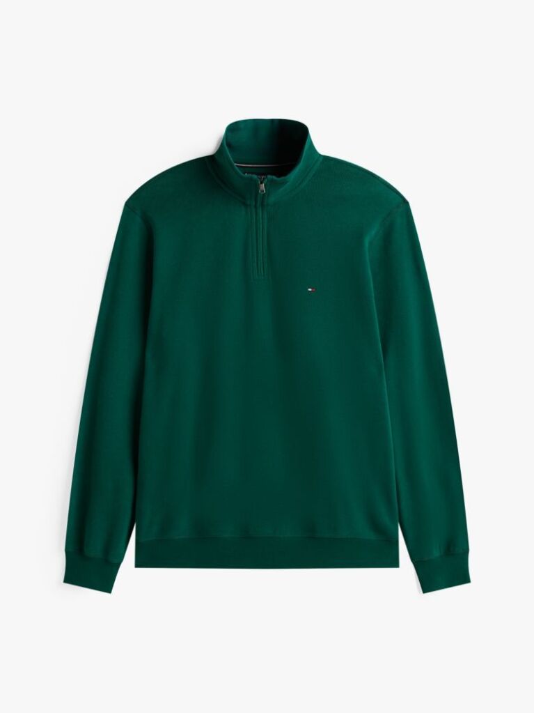 Green Ribbed French Terry Quarter-Zip Jumper  Men