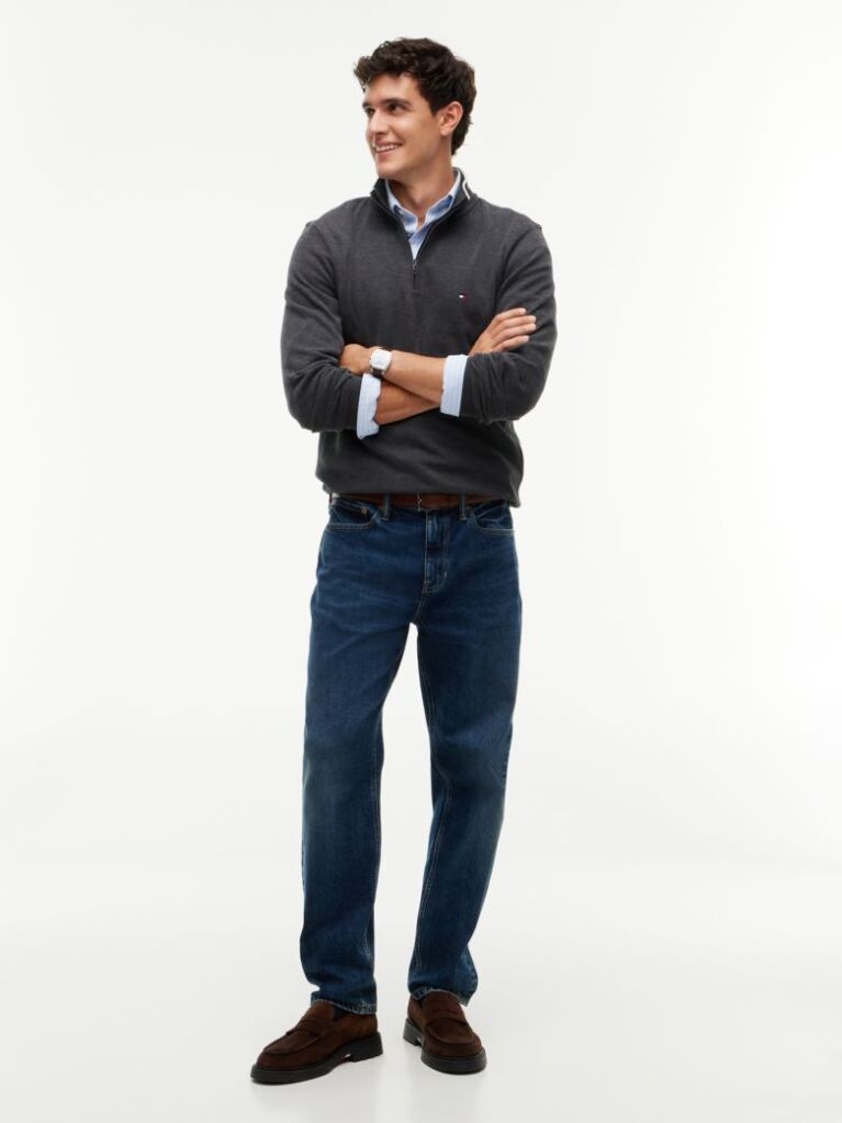 Grey Ribbed French Terry Quarter-Zip Jumper  Men