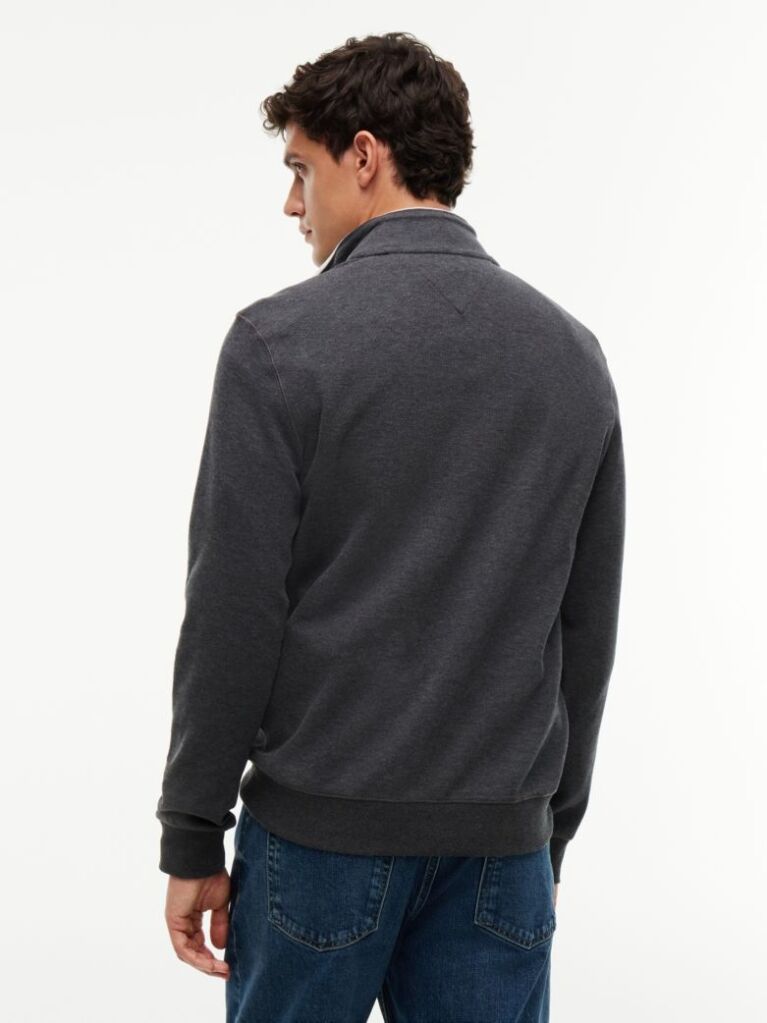 Grey Ribbed French Terry Quarter-Zip Jumper  Men