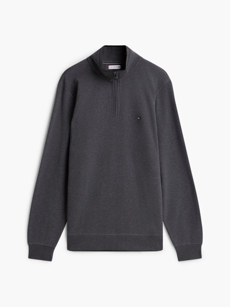 Grey Ribbed French Terry Quarter-Zip Jumper  Men