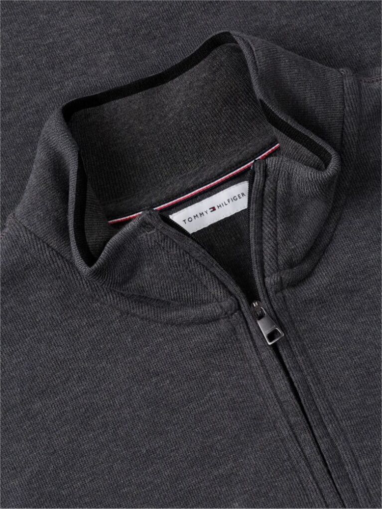 Grey Ribbed French Terry Quarter-Zip Jumper  Men