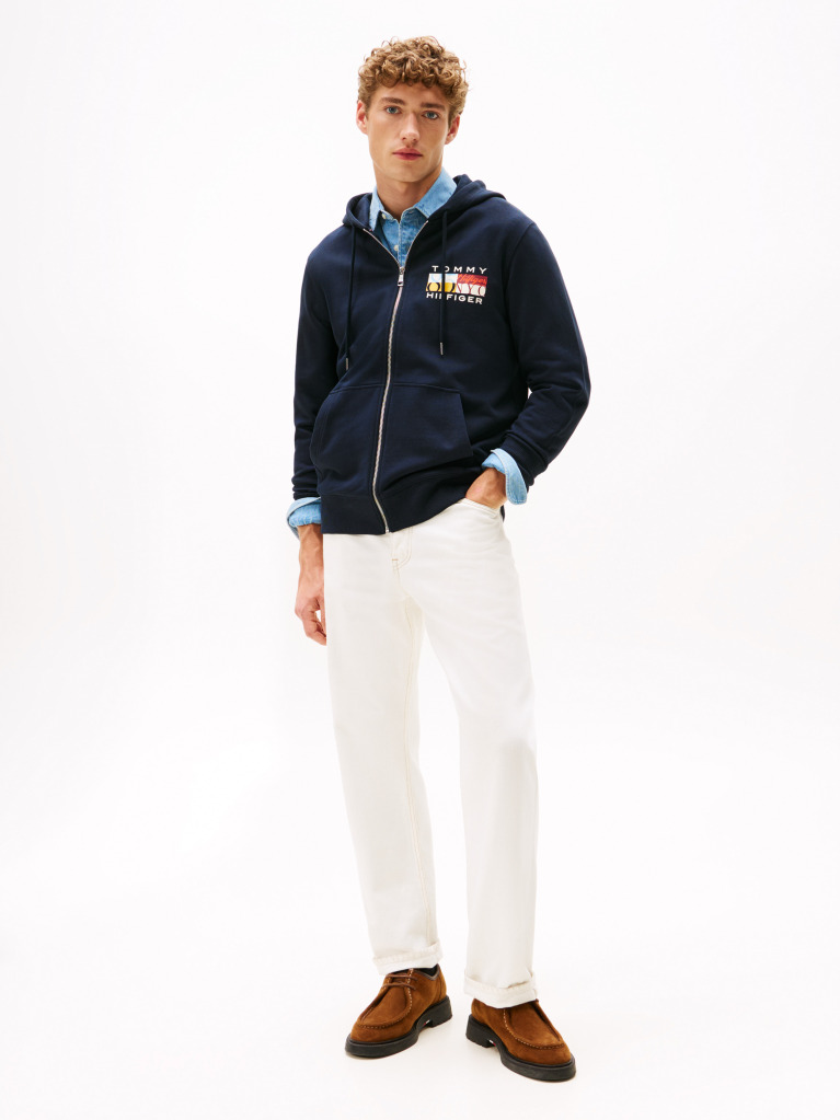 Blue TH Colour Flag Zip Through Hoodie  Men
