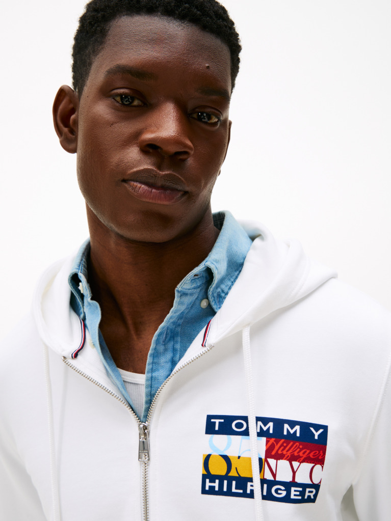 White TH Colour Flag Zip Through Hoodie  Men