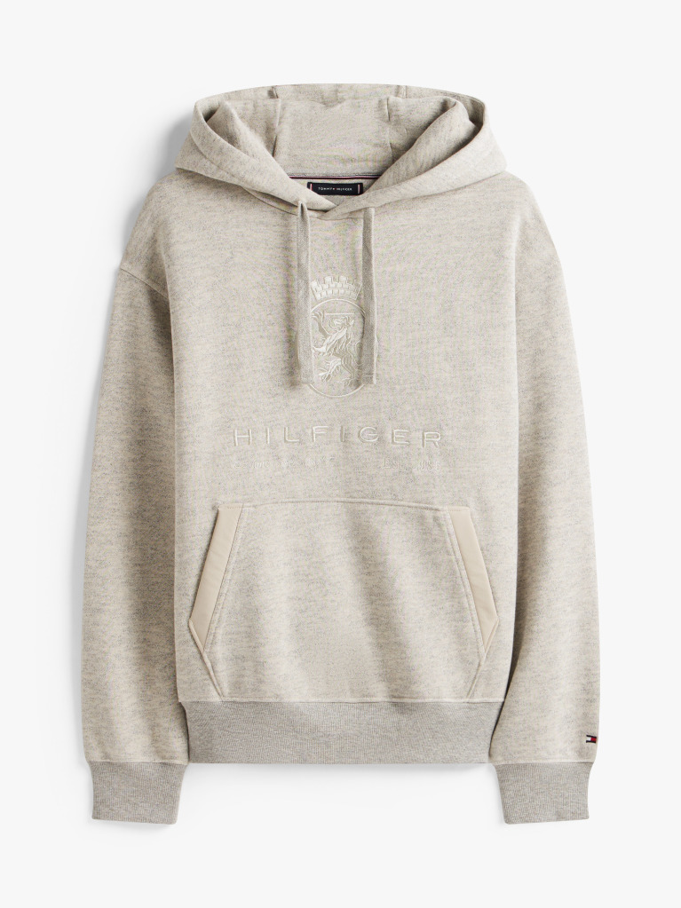 Grey Varsity Crest Relaxed Fleece Hoody  Men