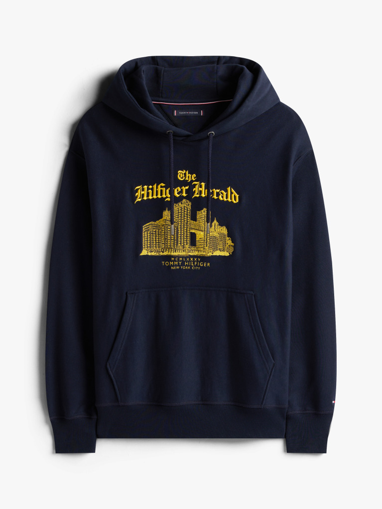 Blue Logo Embroidery Relaxed Drawstring Hoody  Men