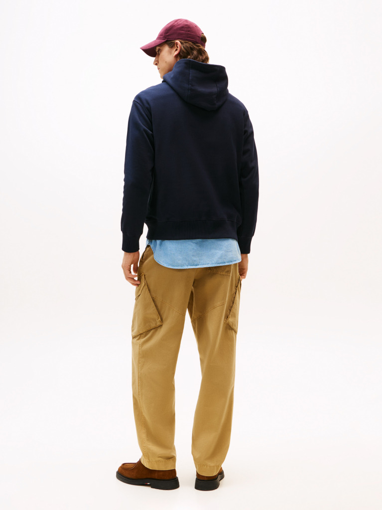 Blue Logo Embroidery Relaxed Drawstring Hoody  Men