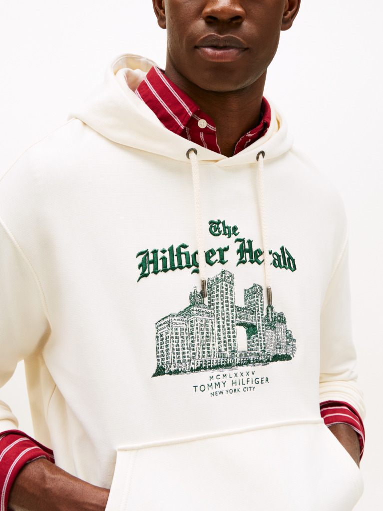 Beige Logo Embroidery Relaxed Drawstring Hoody  Men