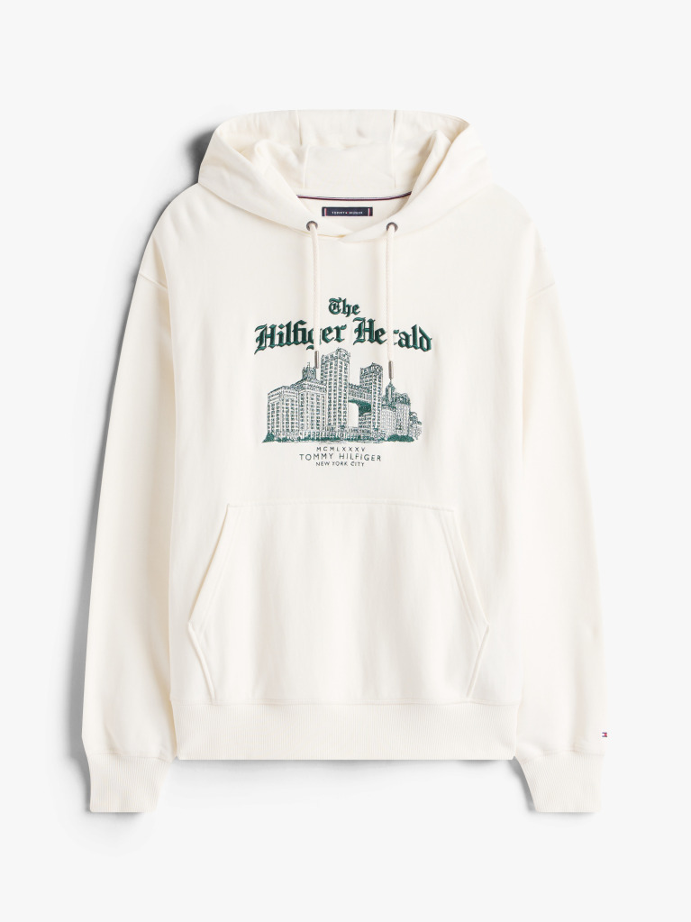 Beige Logo Embroidery Relaxed Drawstring Hoody  Men