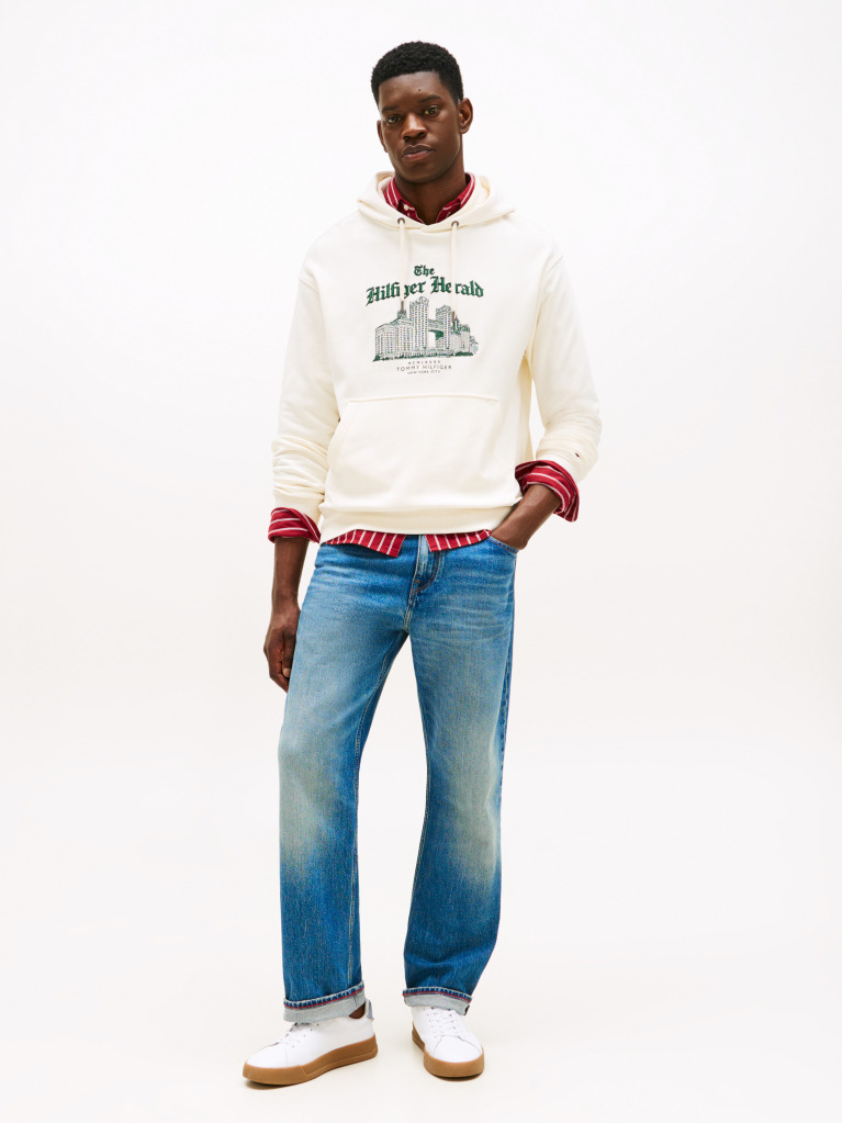 Beige Logo Embroidery Relaxed Drawstring Hoody  Men