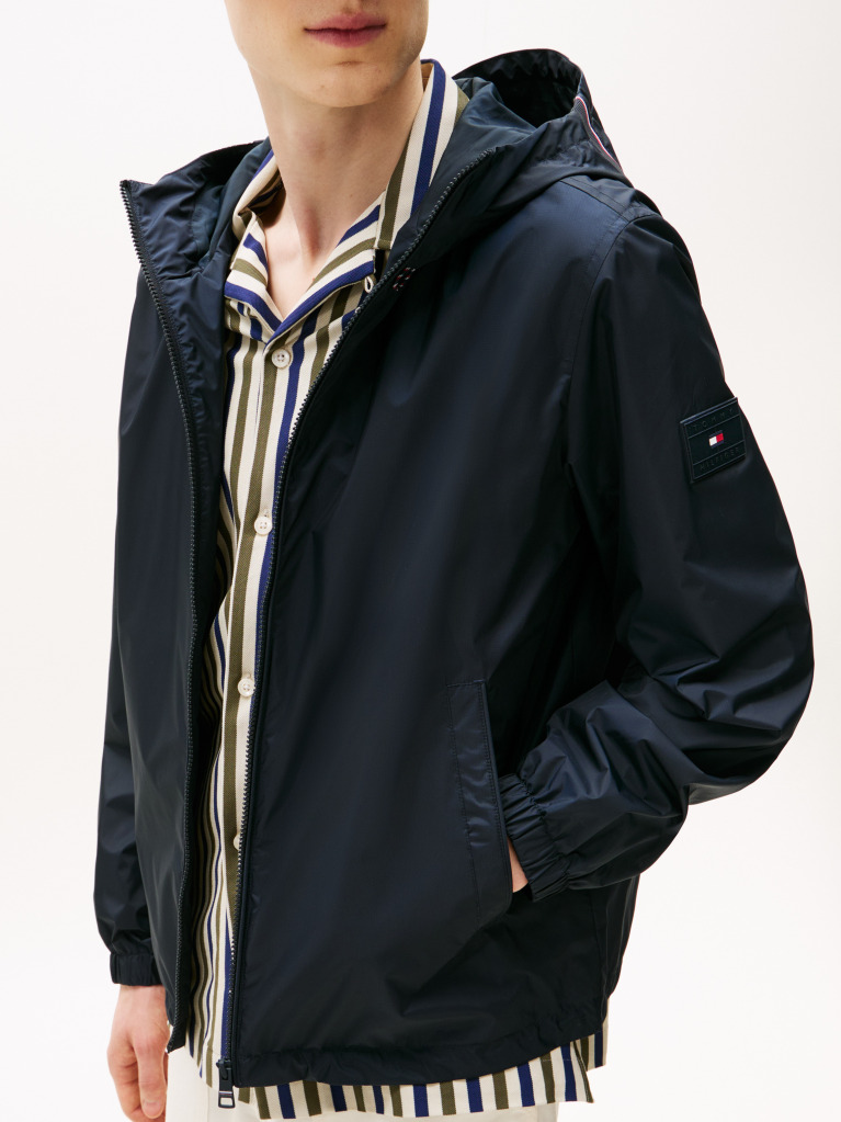 Blue Windbreaker Hooded Jacket  Men