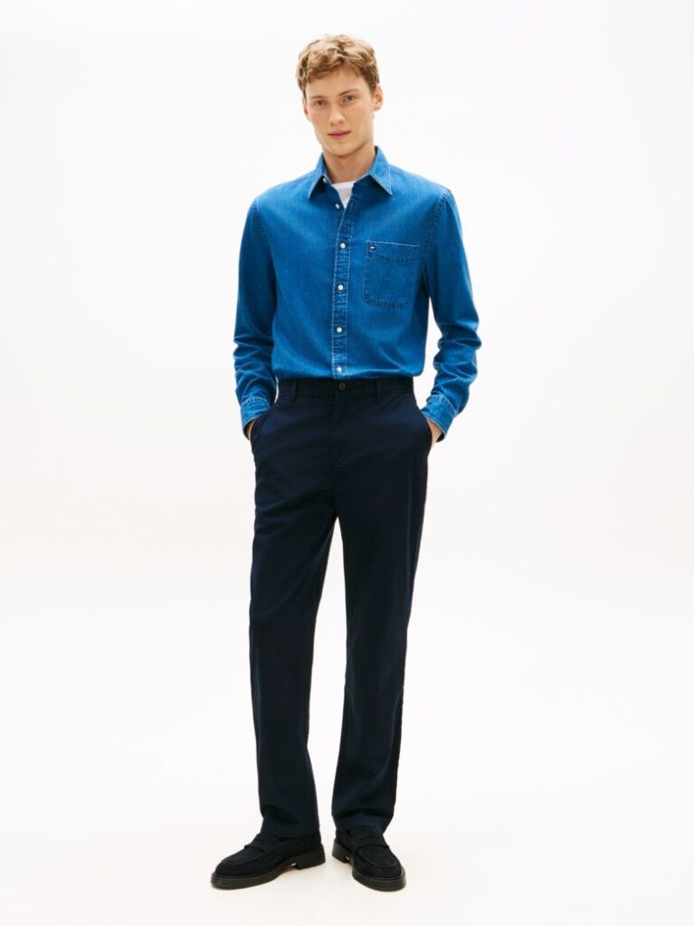 Blue Mercer Twill Flag Embroidery Regular Chinos  Men