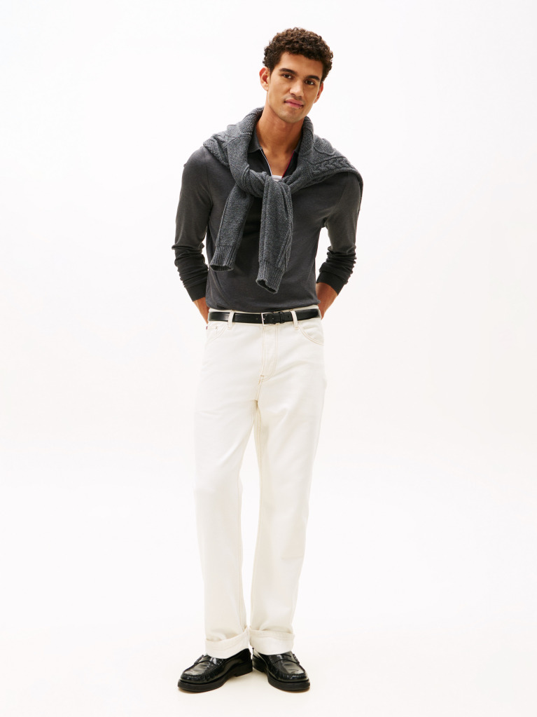 Grey Interlock Zip Long Sleeve Polo Shirt  Men