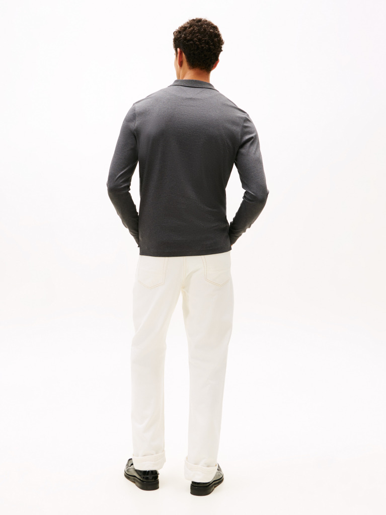 Grey Interlock Zip Long Sleeve Polo Shirt  Men