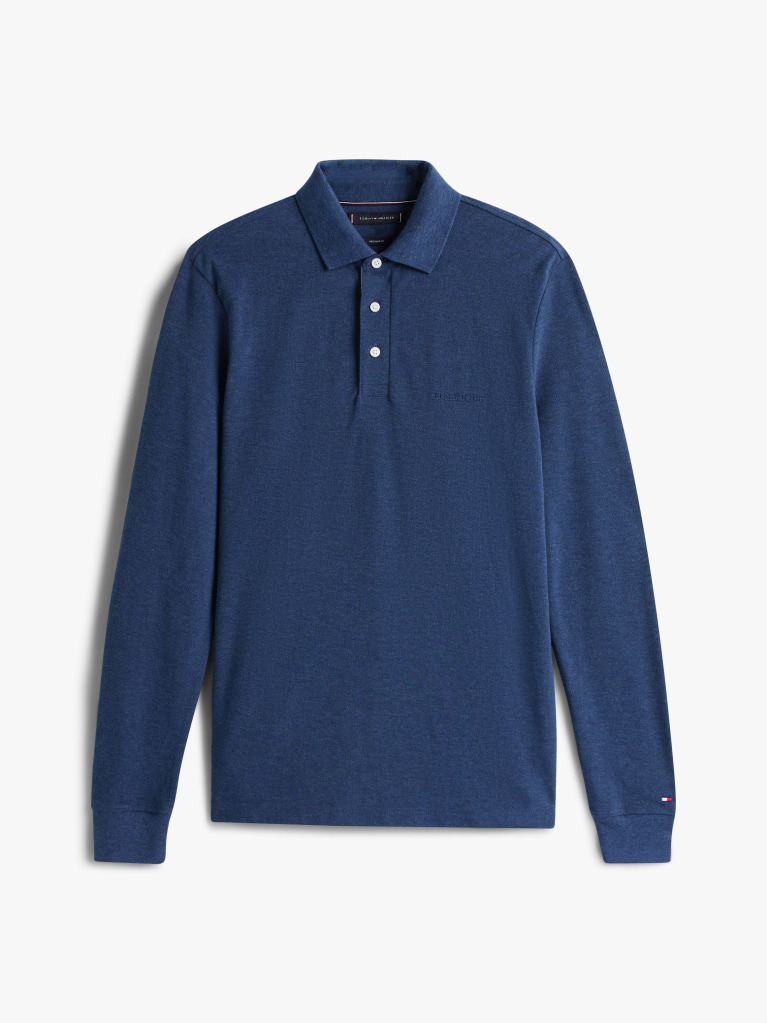 Blue Long-Sleeve Tonal Monotype Regular Polo  Men