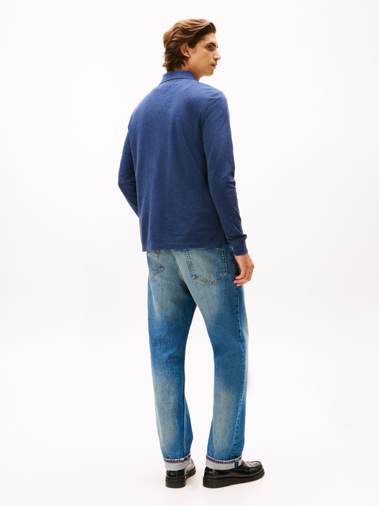 Blue Long-Sleeve Tonal Monotype Regular Polo  Men