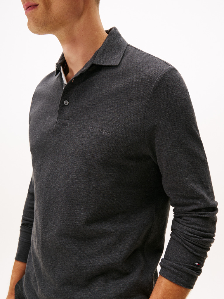 Grey Long-Sleeve Tonal Monotype Regular Polo  Men