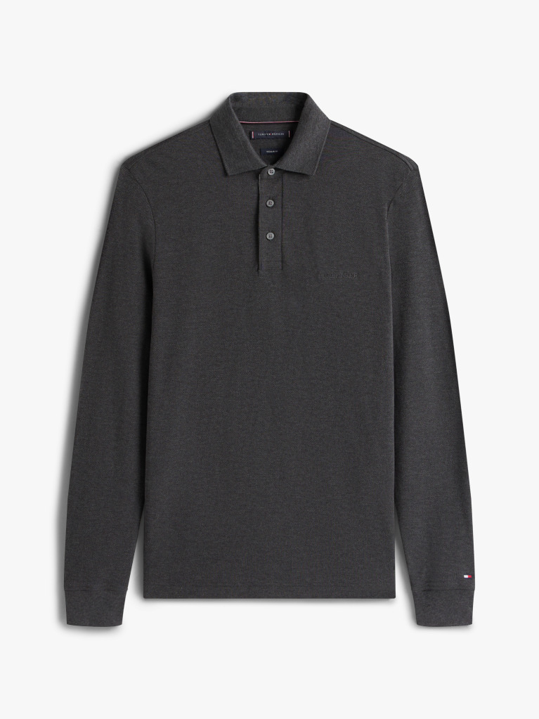 Grey Long-Sleeve Tonal Monotype Regular Polo  Men