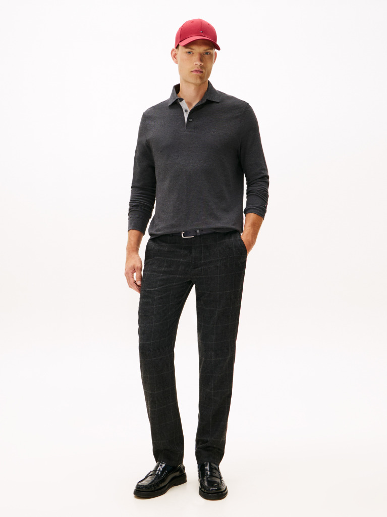 Grey Long-Sleeve Tonal Monotype Regular Polo  Men
