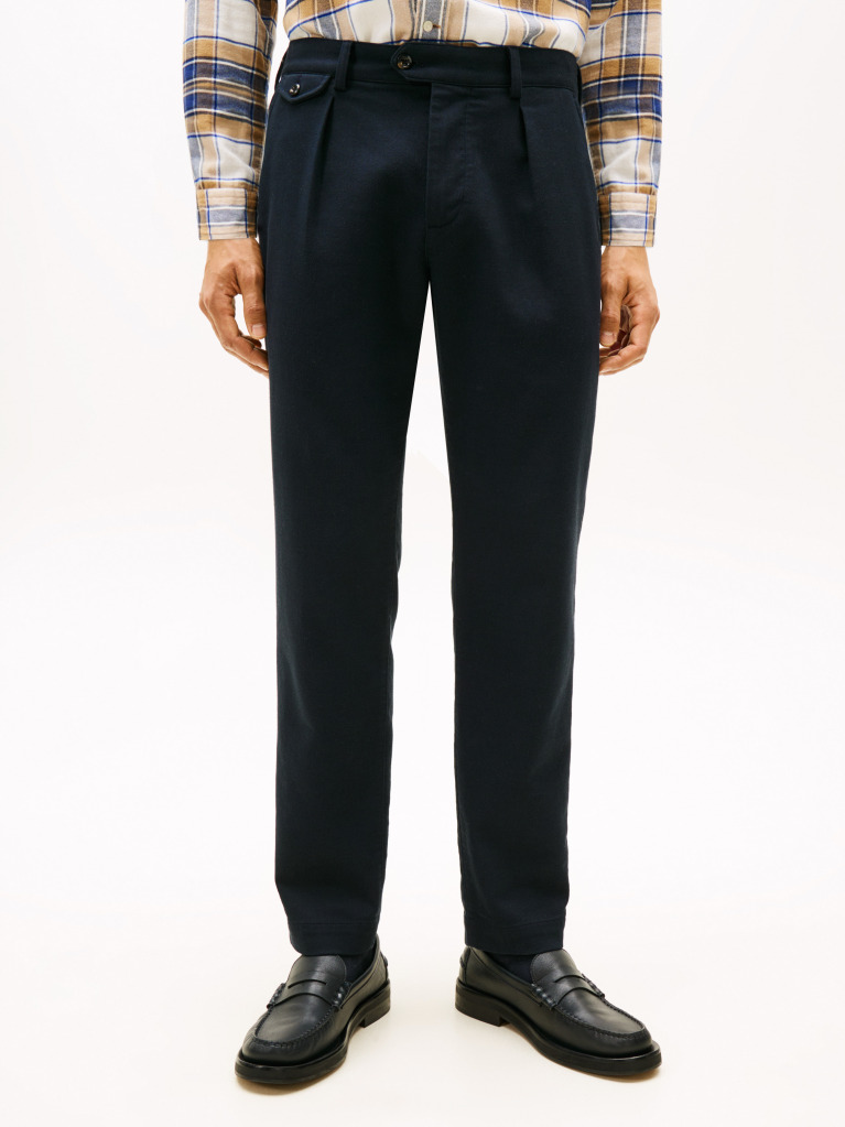 Blue Harlem Tapered Pleated Twill Trousers  Men