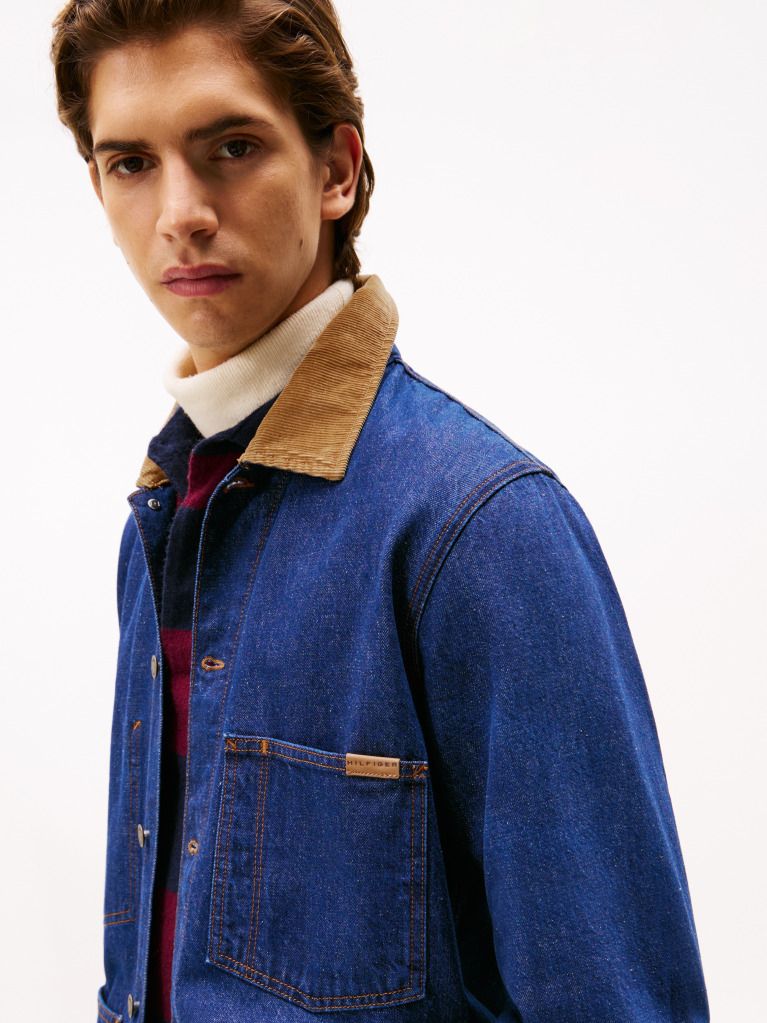 Blue Corduroy Collar Denim Chore Jacket  Men