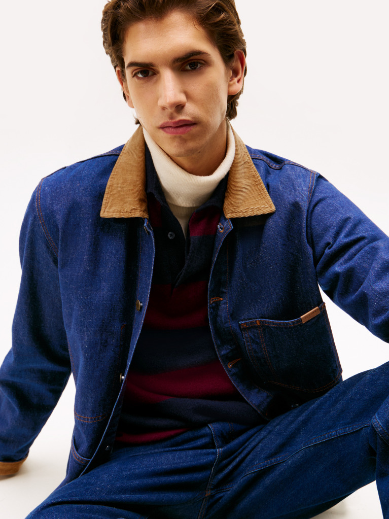 Blue Corduroy Collar Denim Chore Jacket  Men